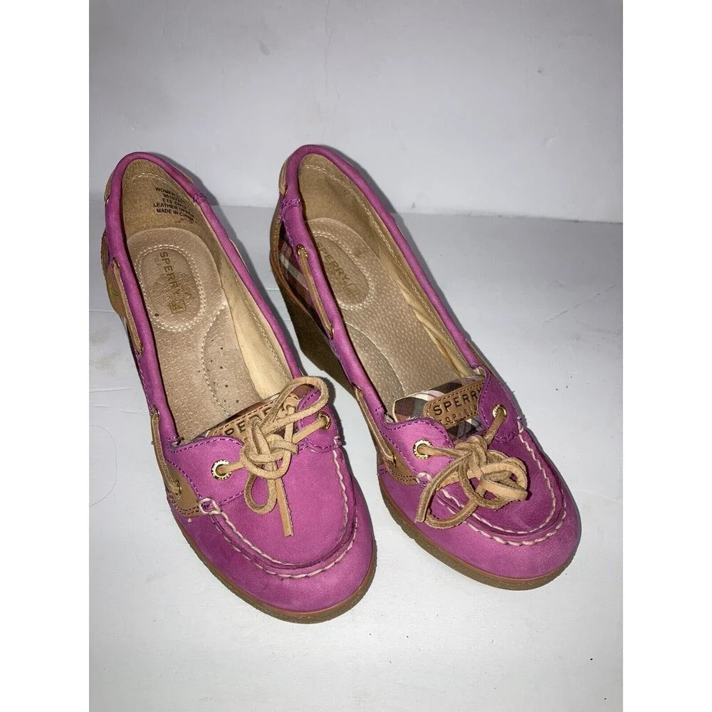 Sperry Top-Sider  Goldfish Wedge Heel Pink Plaid 9518747 Women Sz 7M